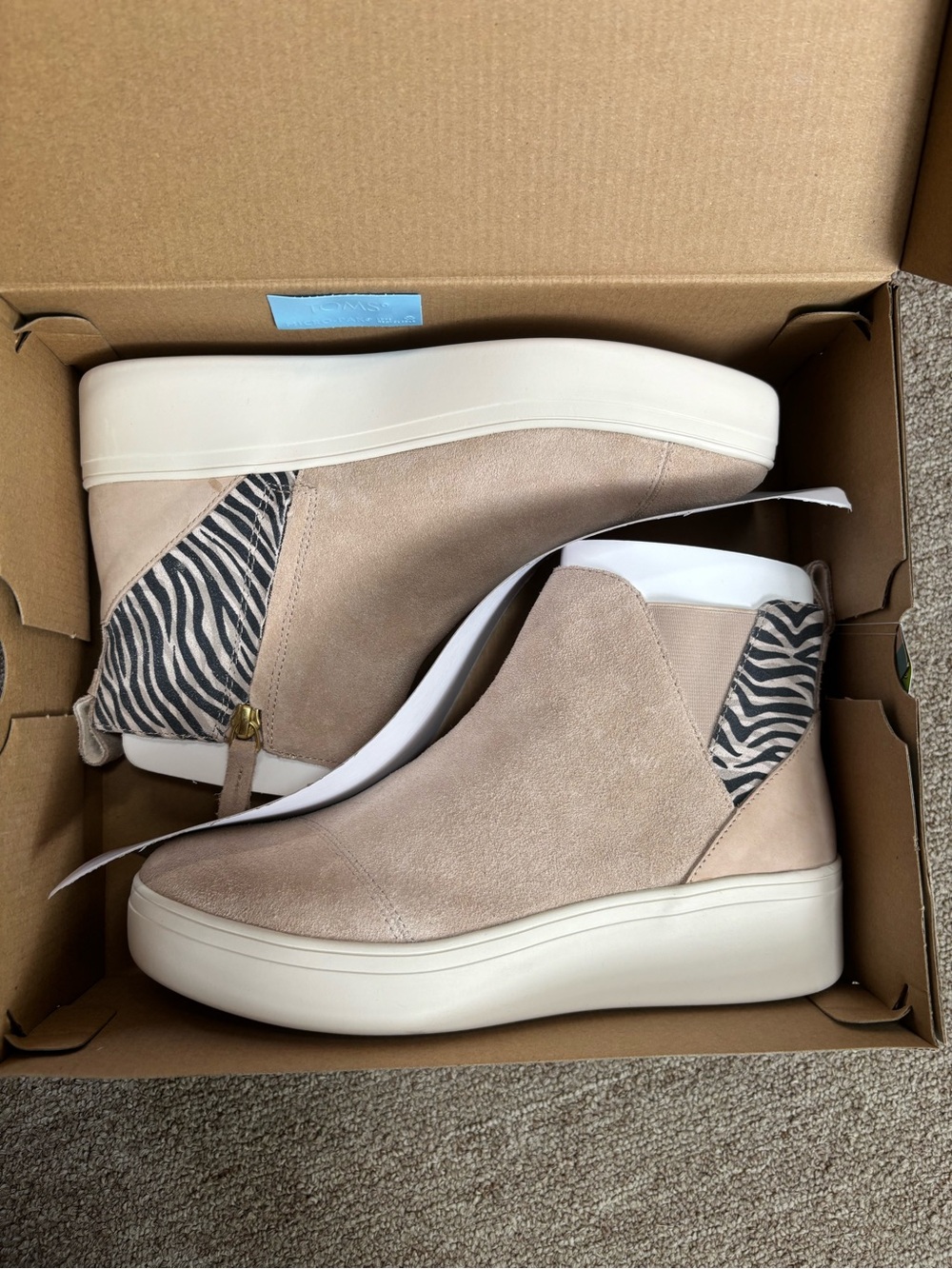Toms Taupe Jamie Ankle Booties with Zebra Heel Accent